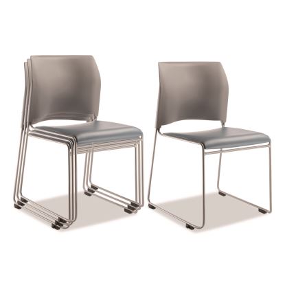 8700 Series Cafetorium Plush Vinyl Stack Chair, Supports Up to 500 lb, 18" Seat Ht, Blue Seat, Gray Back, Silver Base, 4/PK1