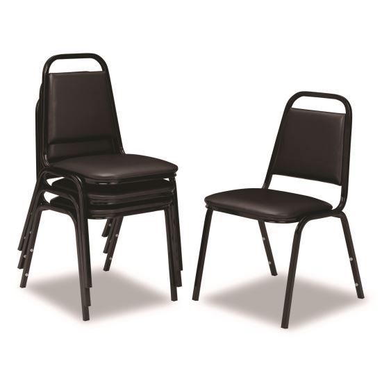 9100 Series Vinyl Upholstered Stack Chair, Supports Up to 300 lbs, 18" Seat Height, Black Seat/Back/Base, 4/Pack1