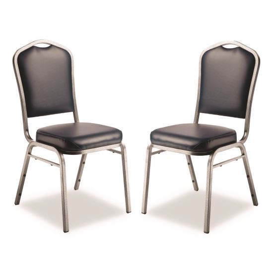 9300 Series Deluxe Upholstered Stack Chair, Vinyl, Supports 500 lb, 19" Seat Ht, Midnight Blue Seat/Back, Silver Base, 2/Pack1