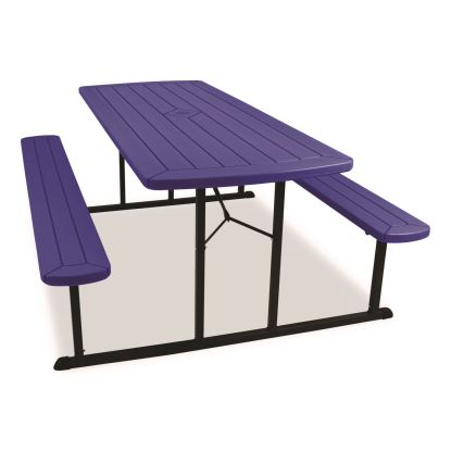 Blow Molded Folding Picnic Table, Rectangular, 57w x 72d x 29.5h, Blue Top, Black Base/Legs1