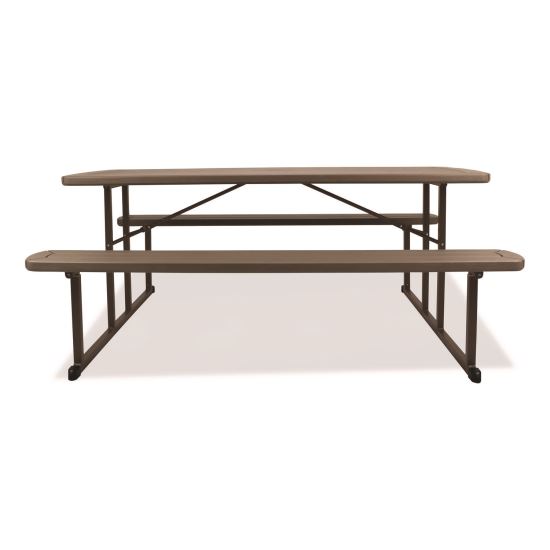 Blow Molded Folding Picnic Table, Rectangular, 57w x 72d x 29.5h, Brown Top, Brown Base/Legs1