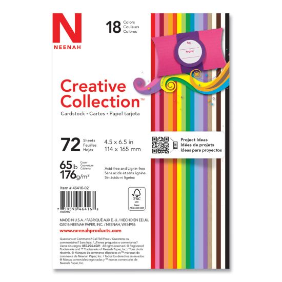 Creative Collection Premium Cardstock, 65 lb Cover Weight, 4.5 x 6.5, Assorted Starter Pack, 72/Pack1