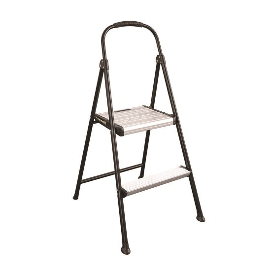 2-Step Stepstool, 250 lb Capacity, 19" Working Height, 22.5" Spread, Black/Silver1