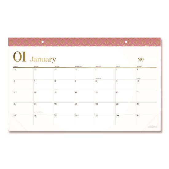 Workstyle Compact Deskpad, 17.75 x 11, White Sheets, Pink Headband/Clear Corners, 12-Month (Jan-Dec): 20261