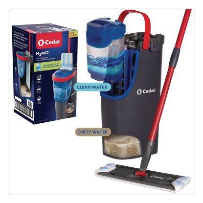 H2Pro Flat Mop System, 9.25" x 4.38" White/Blue Microfiber Head, Up to 56" Black/Red Handle1