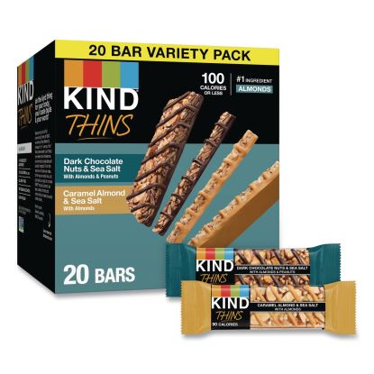 Thins Dark Chocolate Nuts and Sea Salt/Caramel Almond and Sea Salt Variety Pack, 0.74 oz Bar, 20/Box1