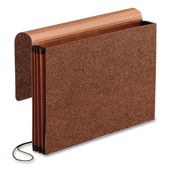 Premium Reinforced Expanding Wallet, 3.5" Expansion, 1 Section, Elastic Cord Closure, Legal Size, Red Fiber, 5/Box1