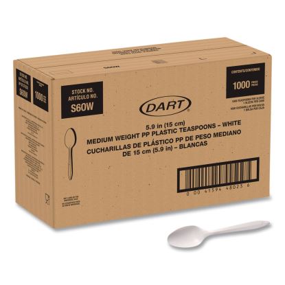 Style Setter Medium Weight Polypropylene Cutlery, Teaspoon, Plastic, White, 1,000/Carton1