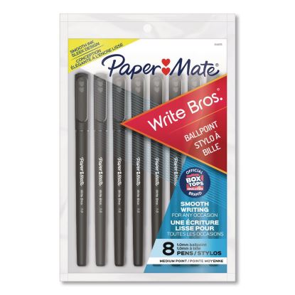 Write Bros. Ballpoint Pen, Stick, Medium 1 mm, Black Ink, Black Barrel, 8/Pack1