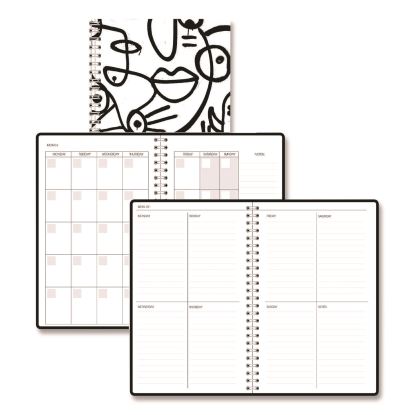 Recycled Non-Dated Monthly/Weekly Planner, Abstract Faces, Black/White Cover, Undated1