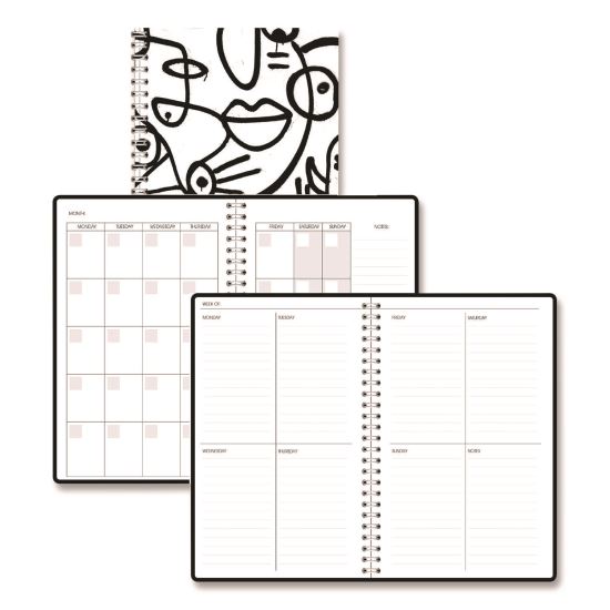 Recycled Non-Dated Monthly/Weekly Planner, Abstract Faces, Black/White Cover, Undated1