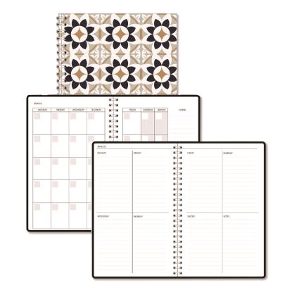 Recycled Non-Dated Monthly/Weekly Planner, Flower Tiles, Tan/Black/White Cover, Undated1