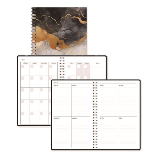 Recycled Non-Dated Monthly/Weekly Planner, Gold and Smoke, Multicolor Cover, Undated1