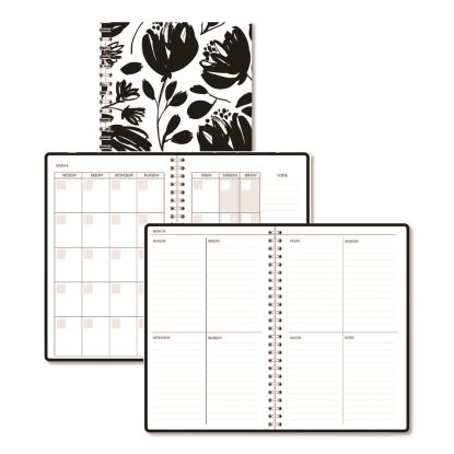 Recycled Non-Dated Monthly/Weekly Planner, Black and White Floral, Black/White Cover,  Undated1