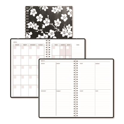 Recycled Non-Dated Monthly/Weekly Planner, Cherry Blossoms, Black/White Cover, Undated1