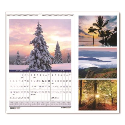 Recycled Three-Month Season Wall Calendar, 12 x 16.5, Multicolored Sheets, 14-Month: Dec 2025 to Jan 20271