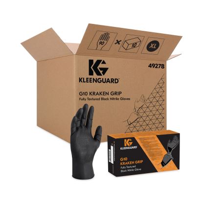 G10 Kraken Grip Nitrile Gloves, Powder-Free, X-Large, 6 mil Thick, 9.5" Long, Black, 90/Box, 10 Boxes/Carton1