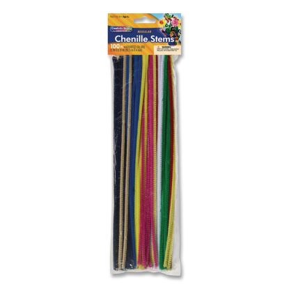 Regular Stems, 12" x 4 mm, Metal Wire/Polyester, Assorted Colors, 100/Pack1