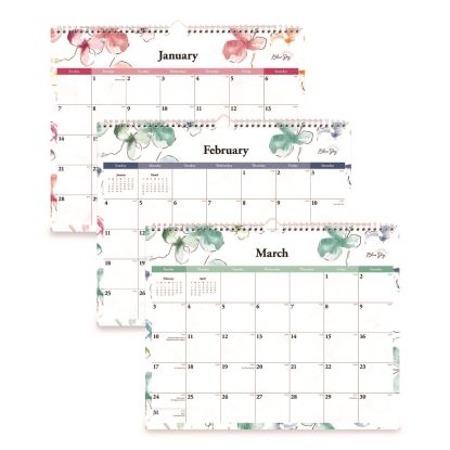 Lindley Monthly Wall Calendar, Floral Artwork, 15 x 12, White/Pink/Red Sheets, 12-Month (Jan to Dec): 20261