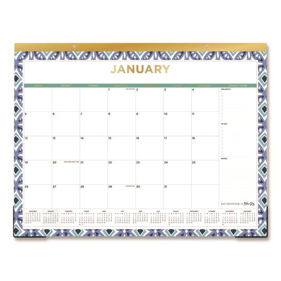 Tile Monthly Desk Pad Calendar, Geometric Artwork, 22 x 17, White/Blue/Green Sheets, 12-Month (Jan to Dec): 20261