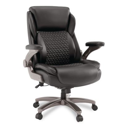 Leithen Bonded Leather Big and Tall Midback Chair, Supports 400 lbs,19.49" - 22.44" Seat Height, Black Seat/Back, Silver Base1