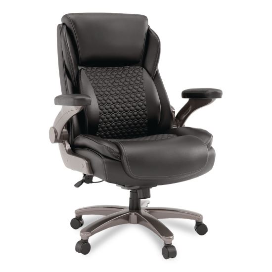 Leithen Bonded Leather Big and Tall Midback Chair, Supports 400 lbs,19.49" - 22.44" Seat Height, Black Seat/Back, Silver Base1