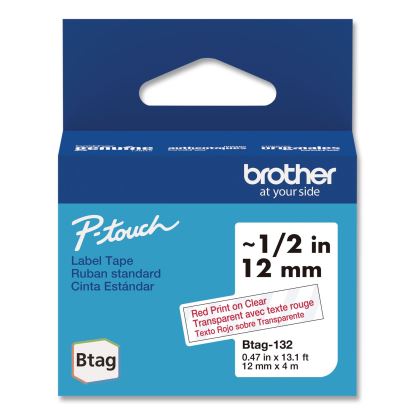Genuine P-Touch BTAG Label Tapes, 0.47" x 13.1 ft, Red on Clear1