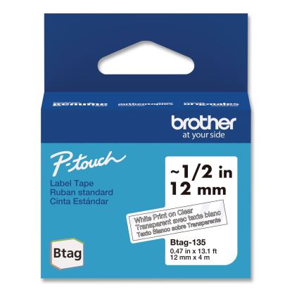 Genuine P-Touch BTAG Label Tapes, 0.47" x 13.1 ft, White on Clear1