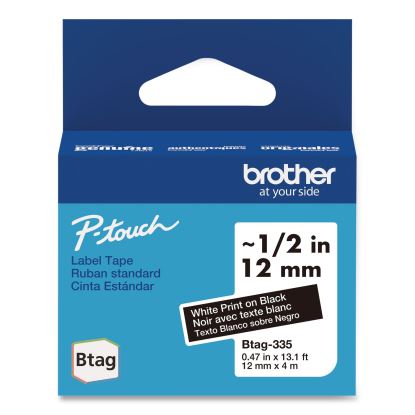 Genuine P-Touch BTAG Label Tapes, 0.47" x 13.1 ft, White on Black1