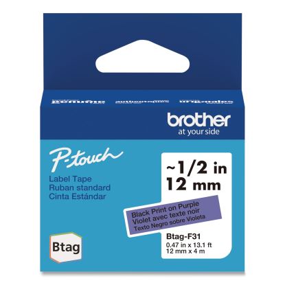 Genuine P-Touch BTAG Label Tapes, 0.47" x 13.1 ft, Black on Purple1