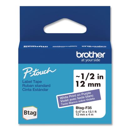 Genuine P-Touch BTAG Label Tapes, 0.47" x 13.1 ft, White on Purple1
