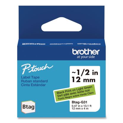 Genuine P-Touch BTAG Label Tapes, 0.47" x 13.1 ft, Black on Light Green1