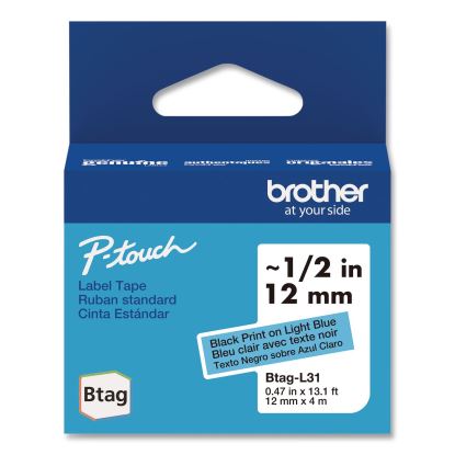 Genuine P-Touch BTAG Label Tapes, 0.47" x 13.1 ft, Black on Light Blue1