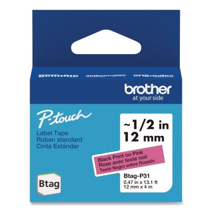Genuine P-Touch BTAG Label Tapes, 0.47" x 13.1 ft, Black on Pink1