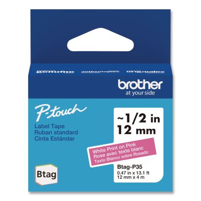 Genuine P-Touch BTAG Label Tapes, 0.47" x 13.1 ft, White on Pink1