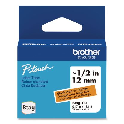 Genuine P-Touch BTAG Label Tapes, 0.47" x 13.1 ft, Black on Orange1
