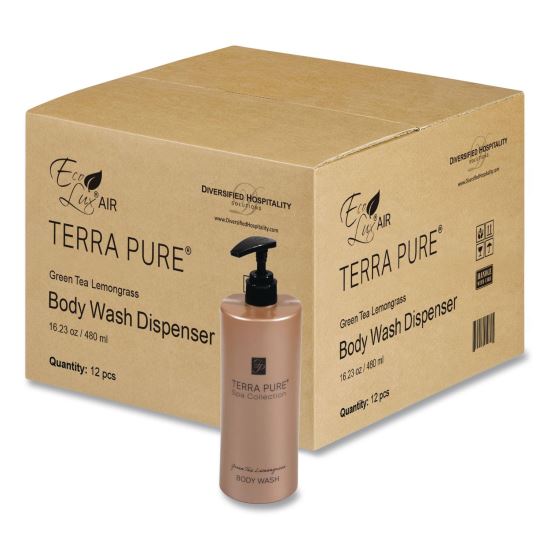 Terra Pure Body Wash Air Pump, Green Tea Lemongrass, 16.23 oz Bottle, 12/Carton1