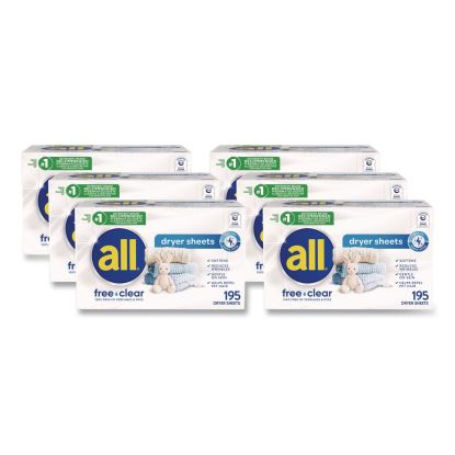 Free Clear Dryer Sheets, Fragrance Free, 195 Sheets/Packs, 6 Packs/Carton1