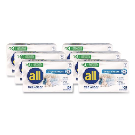 Free Clear Dryer Sheets, Fragrance Free, 195 Sheets/Packs, 6 Packs/Carton1