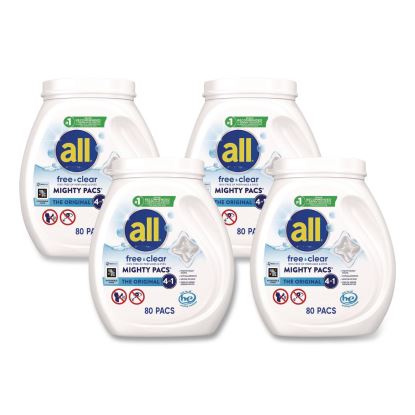 MIGHTY PACS Free Clear Laundry Detergent, 80 Pods/Tub, 4 Tubs/Carton1