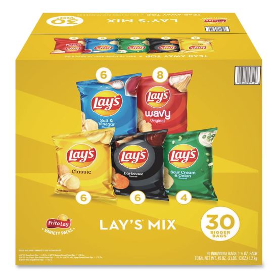Potato Chip Variety Mix, Assorted Flavors, 1.5 oz Bag, 30 Bags/Carton1