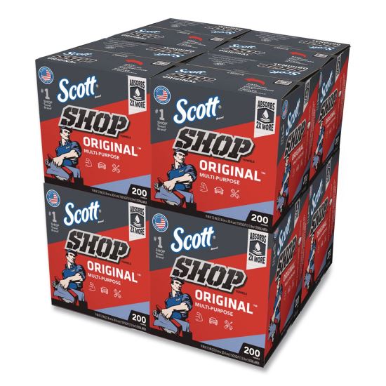 Shop Towels Original, 1-Ply, 9 x 12, Unscented, Blue, 200/Box1