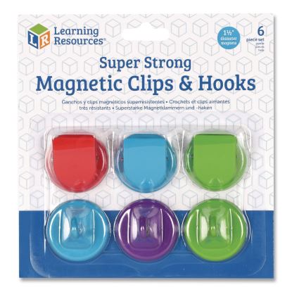 Super Strong Magnetic Clips and Hooks, Small, 1.5" Diameter, Assorted Colors, 3 Clips/3 Hooks1