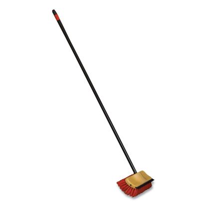 Bi-Level Floor Scrub Brush, Red Polypropylene Bristles, 10" Brush, 54" Black Metal Handle, 6/Carton1