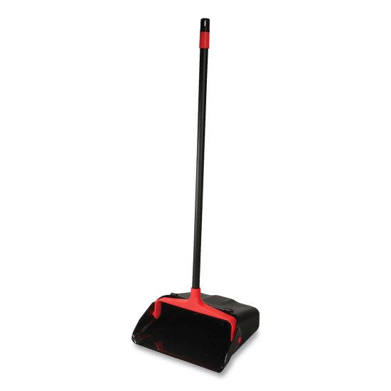 Maxi-Plus Lobby Dust Pan with Rear Wheels, 13 x 35, 30" Handle, Plastic, Black, 6/Carton1