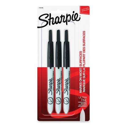 Retractable Permanent Marker, Extra-Fine Needle Tip, Black, 3/Pack1