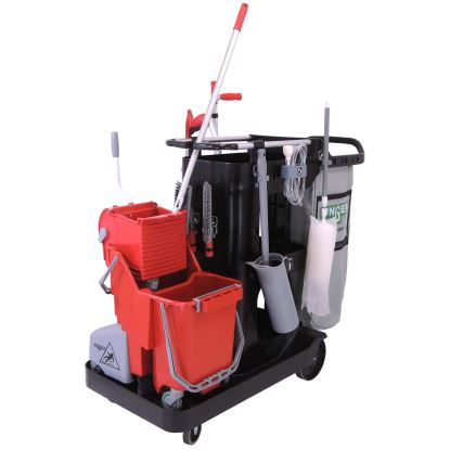 RestroomRx Janitorial Carts with 32 qt Bucket, Plastic, 24 x 21 x 25, Black1