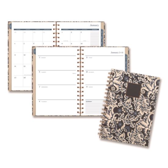 Elizabeth Weekly/Monthly Planner, 8.5 x 5.5, Floral Artwork, Blue Cover, 12-Month (Jan-Dec): 20261