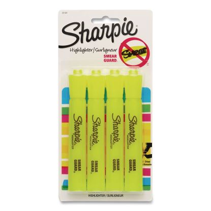 Tank Style Highlighters, Fluorescent Yellow Ink, Chisel Tip, Yellow Barrel, 4/Carton1