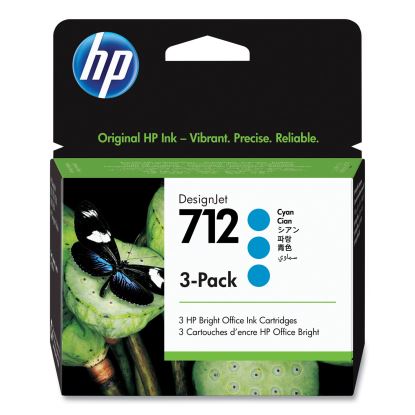 HP 712 (3ED77ACT) Cyan Original DesignJet Ink Cartridge, 3/Pack, 24 Packs/Carton1